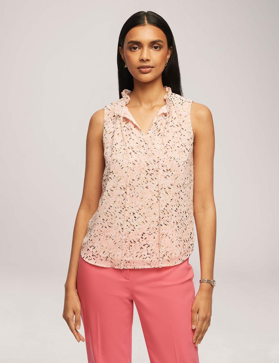 Anne Klein Printed Chiffon Sleeveless Tulla Blouse Tops Pink / Multicolor | ZSGMJ52989