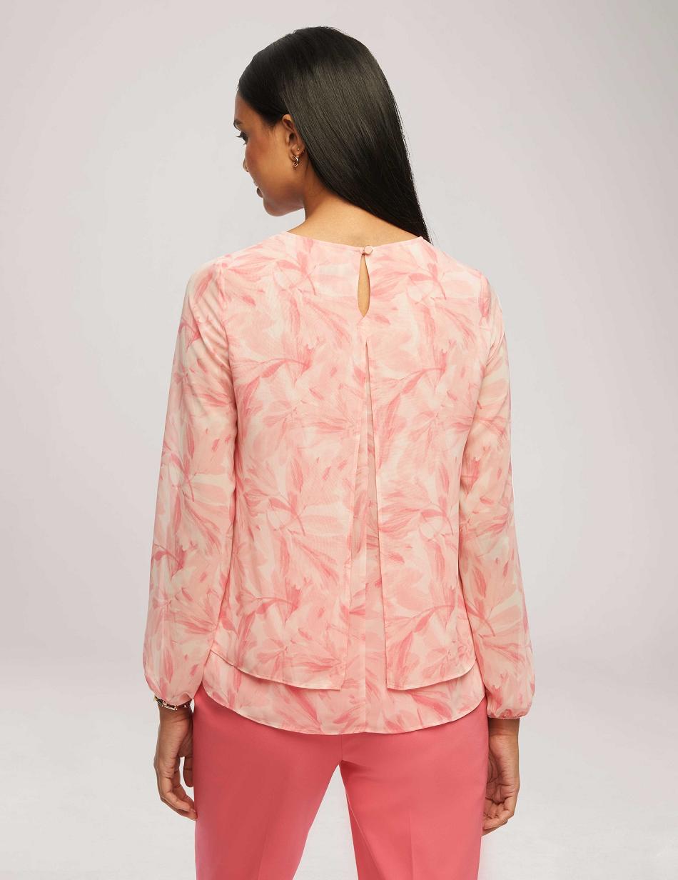 Anne Klein Printed Long Sleeve Double Layer Blouse Tops Pink / Multicolor | PSGQX64754