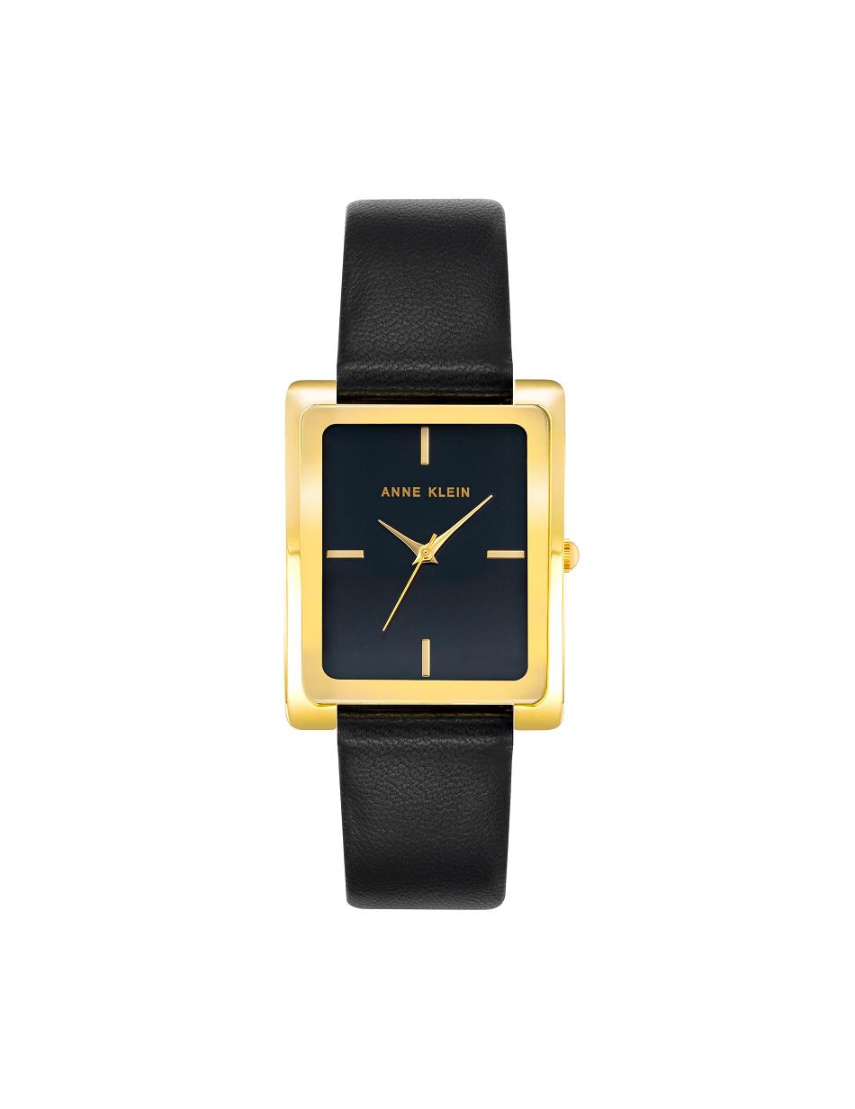 Anne Klein Rectangular Case Band Watch Leather Gold / Black | USGND65029