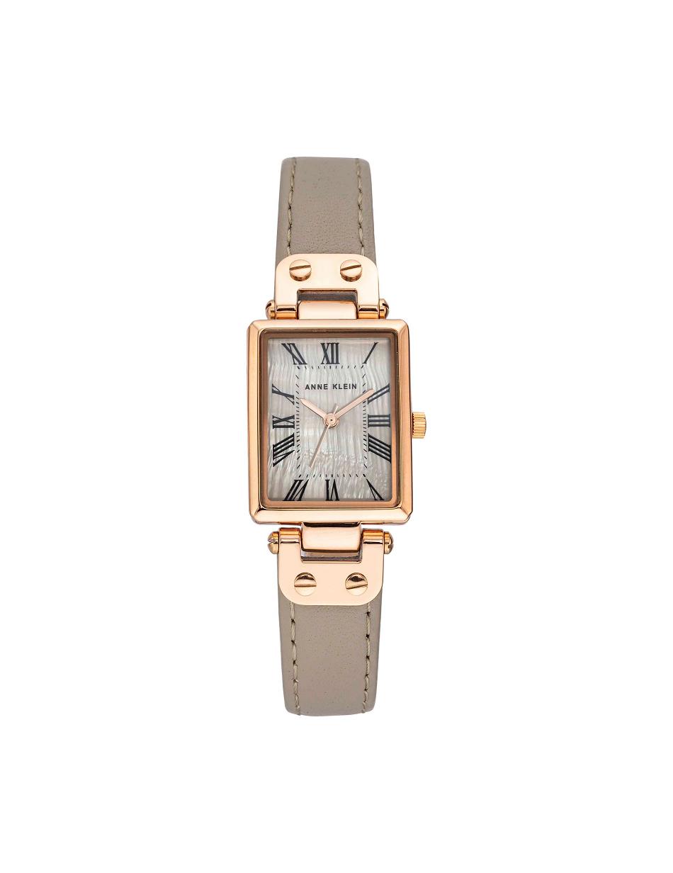 Anne Klein Rectangular Case Strap Watch Leather Rose / Gold / Grey Brown | SGJVR94188