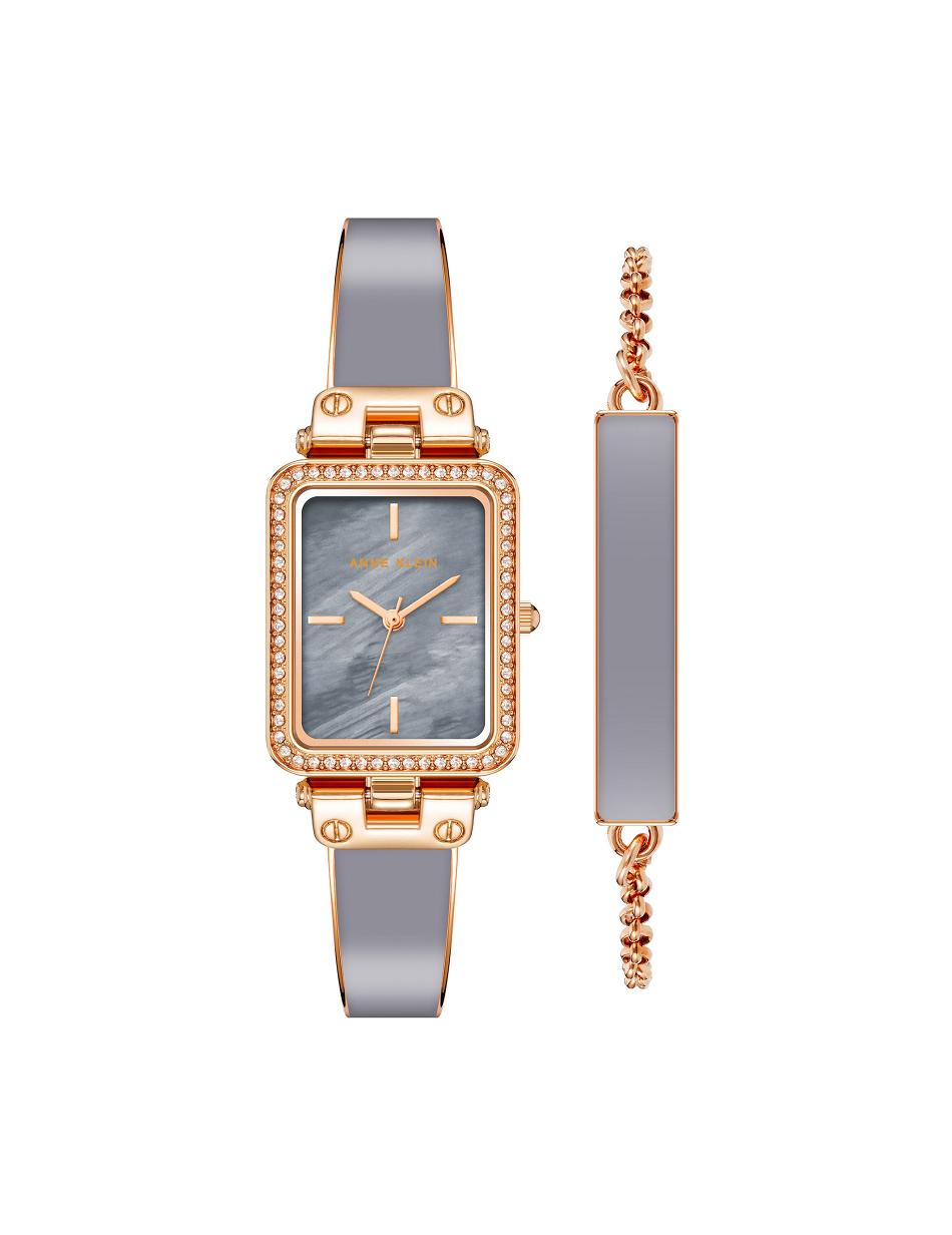 Anne Klein Rectangular Case Watch and Bracelet Sets Grey / Rose / Gold | SGZDE48327