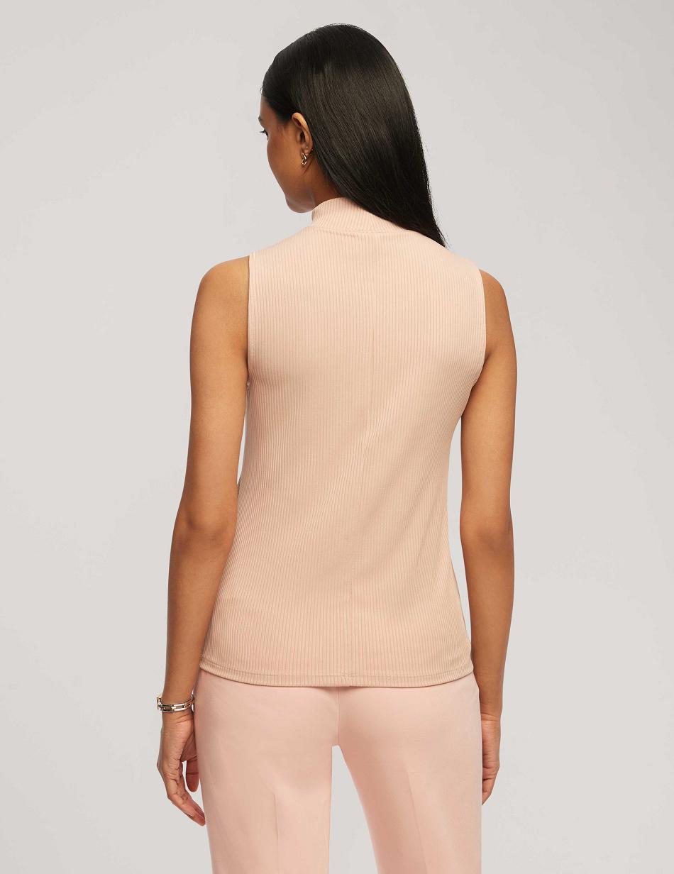 Anne Klein Rib Knit Seamed Mock Neck Shell Tops Pink | SGQAV73377