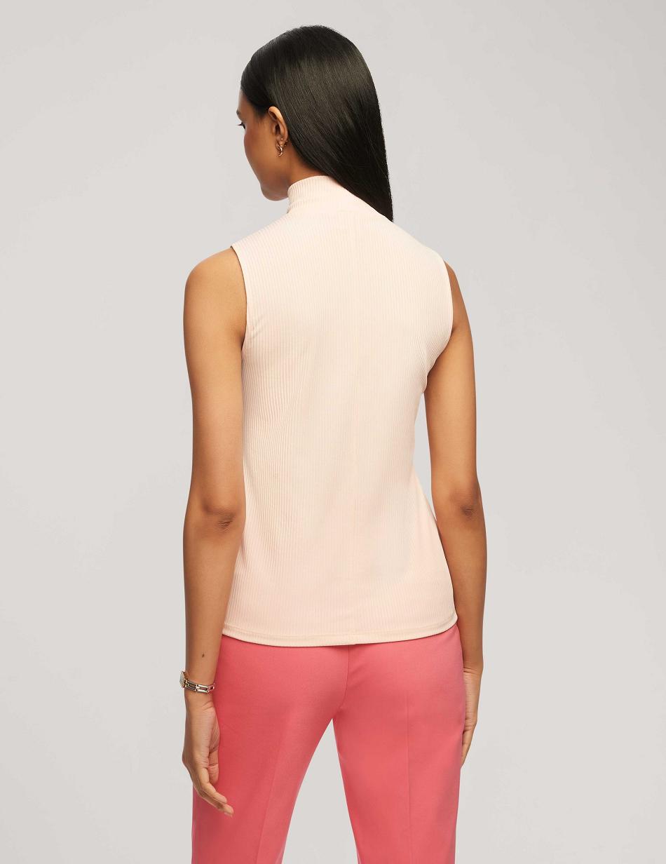 Anne Klein Rib Knit Seamed Mock Neck Shell Tops Coral | TSGWZ56814