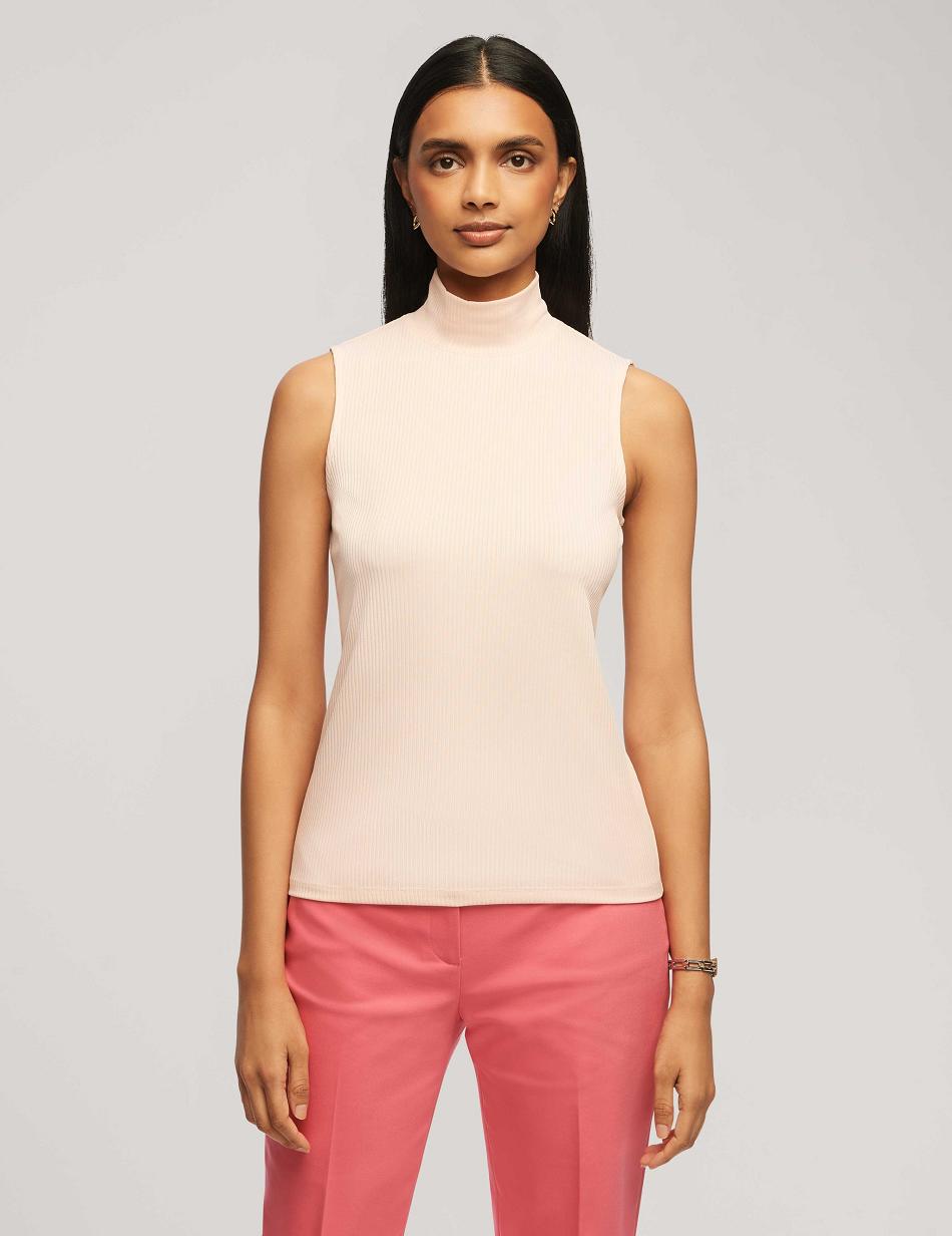 Anne Klein Rib Knit Seamed Mock Neck Shell Tops Coral | TSGWZ56814