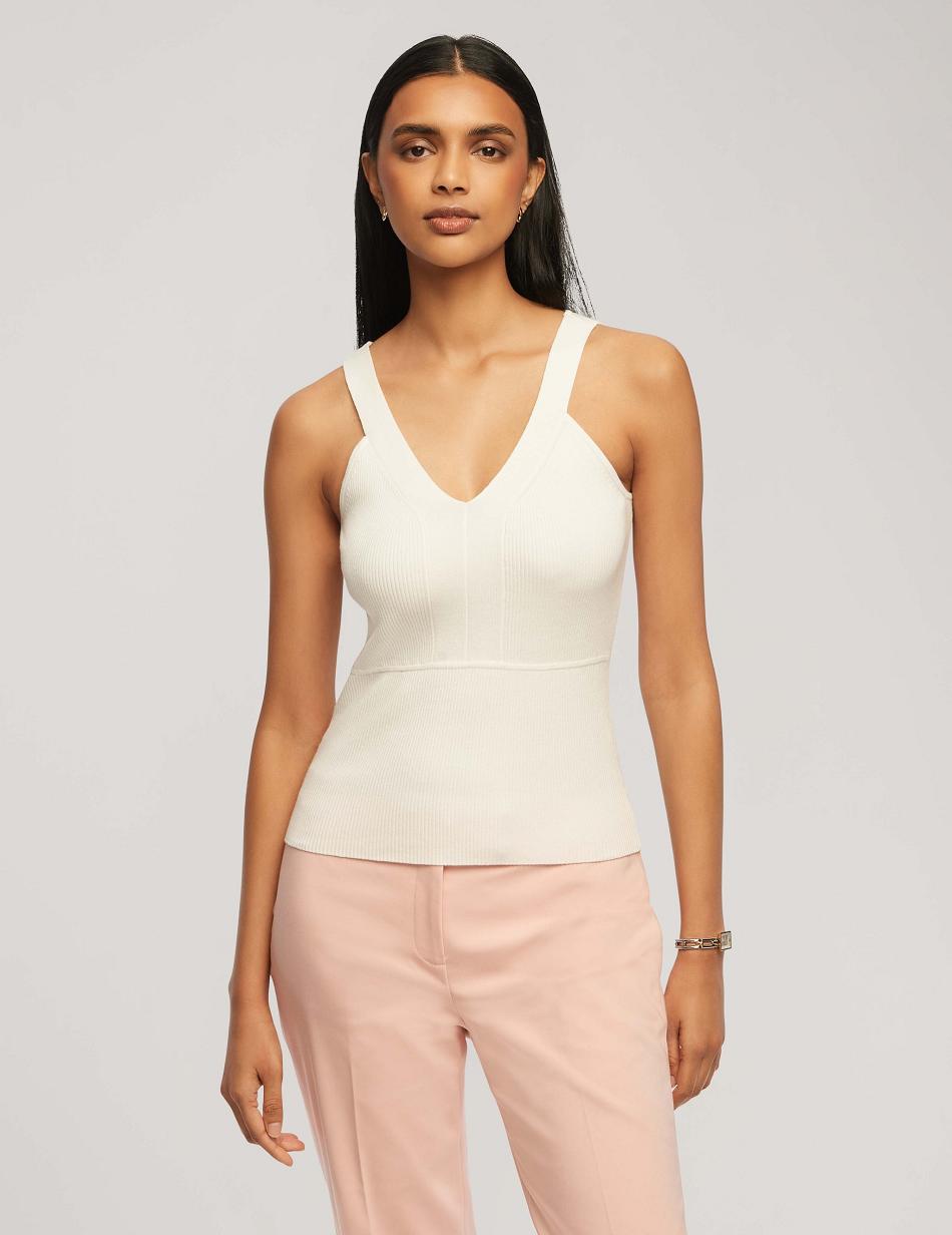 Anne Klein Rib Tank With Directional Neck Tops White | XSGBH46055