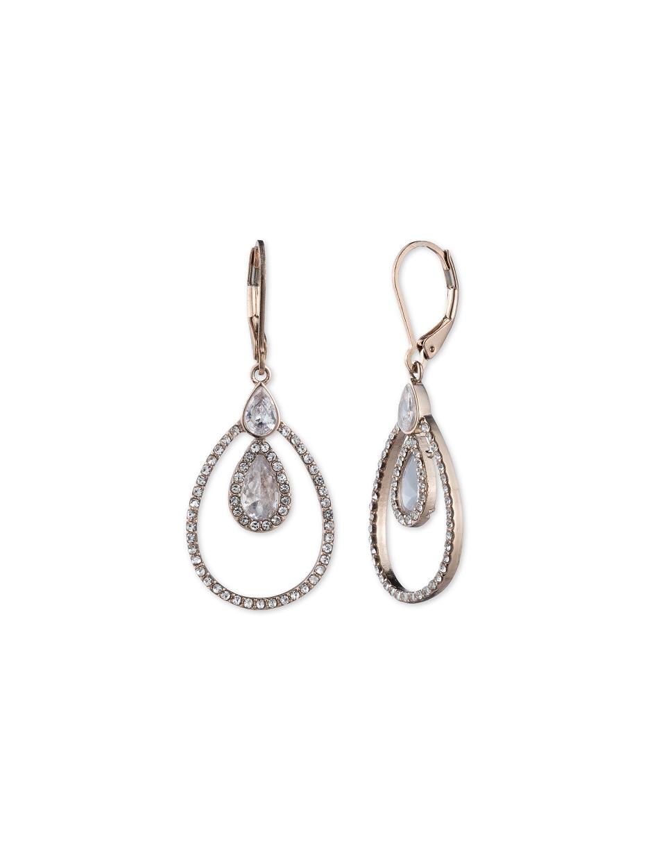 Anne Klein Rose Gold-Tone Crystal Pave Rim Drop Pierced Earrings Gold | MSGFT84782