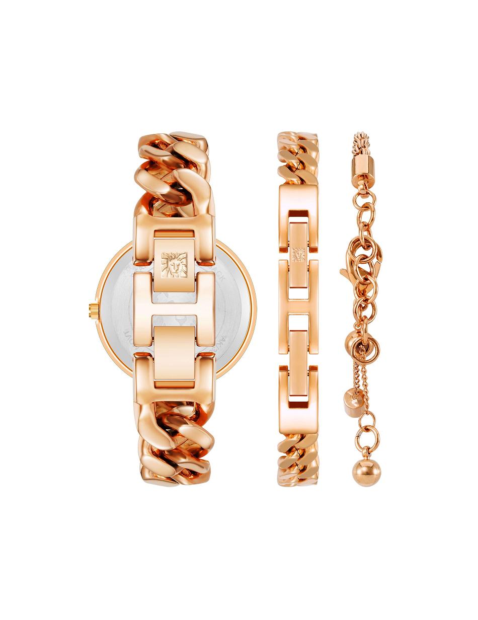 Anne Klein Round Chain Watch and Bracelet Set Metals Rose / Gold | BSGSO48479