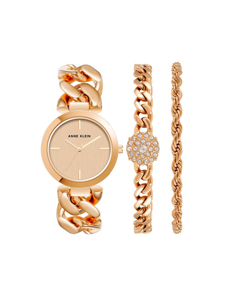 Anne Klein Round Chain Watch and Bracelet Set Metals Rose / Gold | BSGSO48479