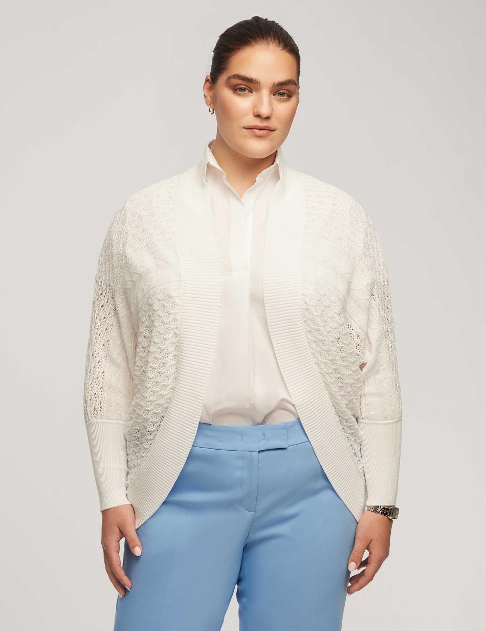 Anne Klein Rounded Bottom Sitch Cardigan Plus Size White | SGDYB52668