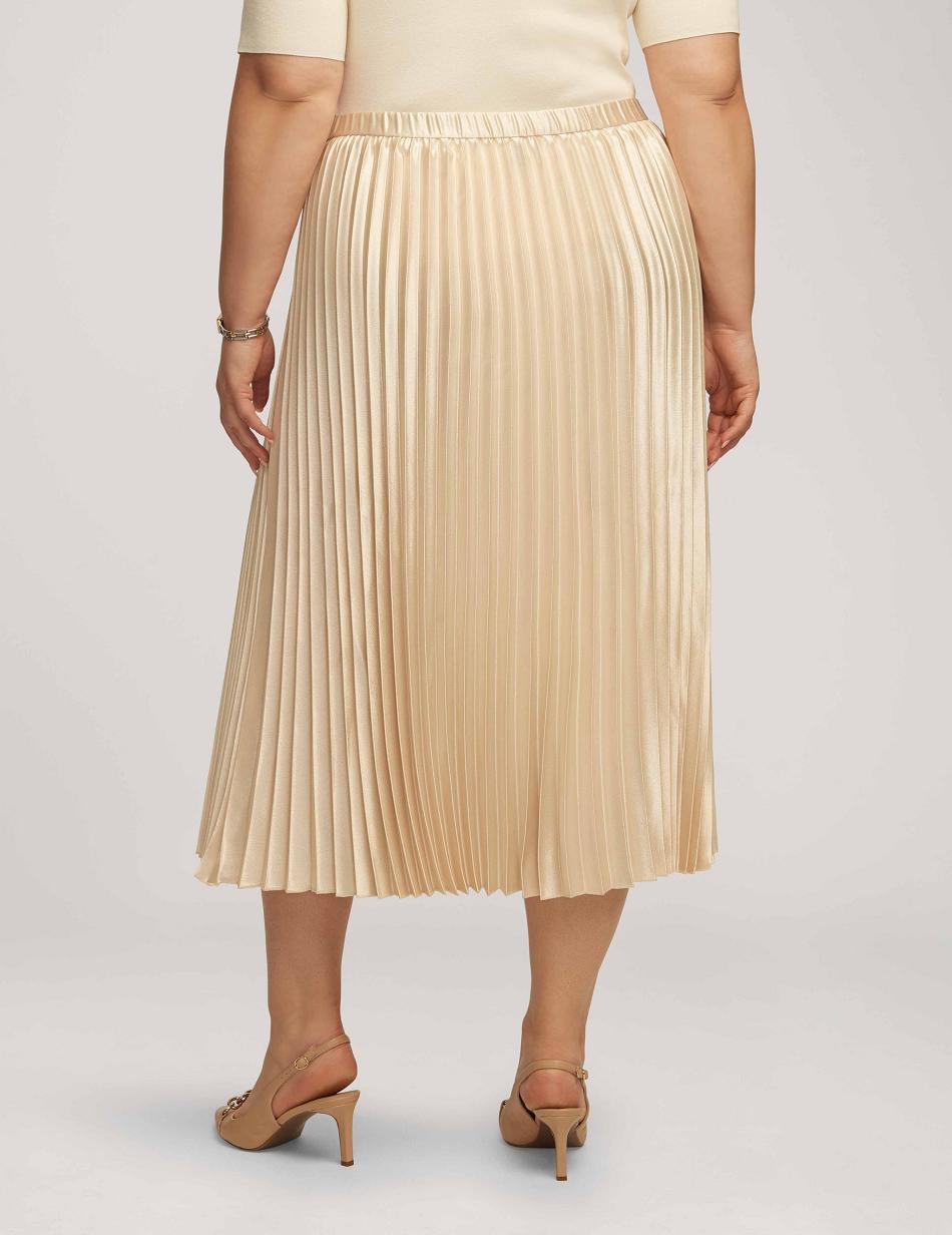 Anne Klein Satin Crepe Pull On Pleated Skirt Plus Size White | YSGVQ81891