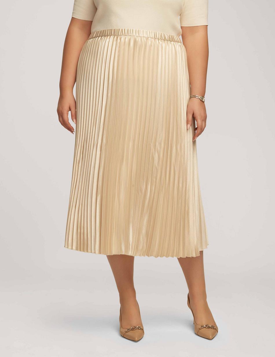 Anne Klein Satin Crepe Pull On Pleated Skirt Plus Size White | YSGVQ81891