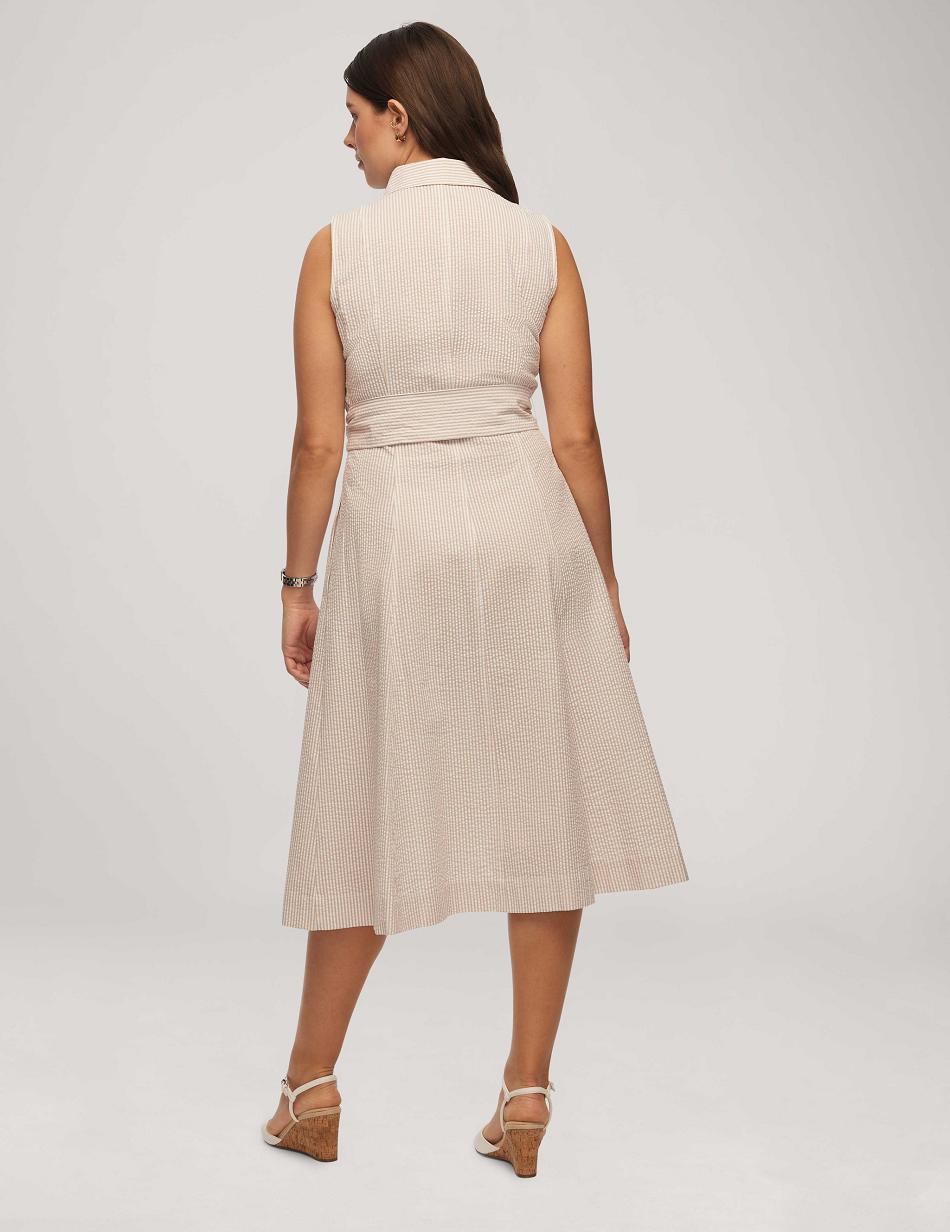 Anne Klein Seersucker Sleeveless Shirt Dress White | GSGEC52806