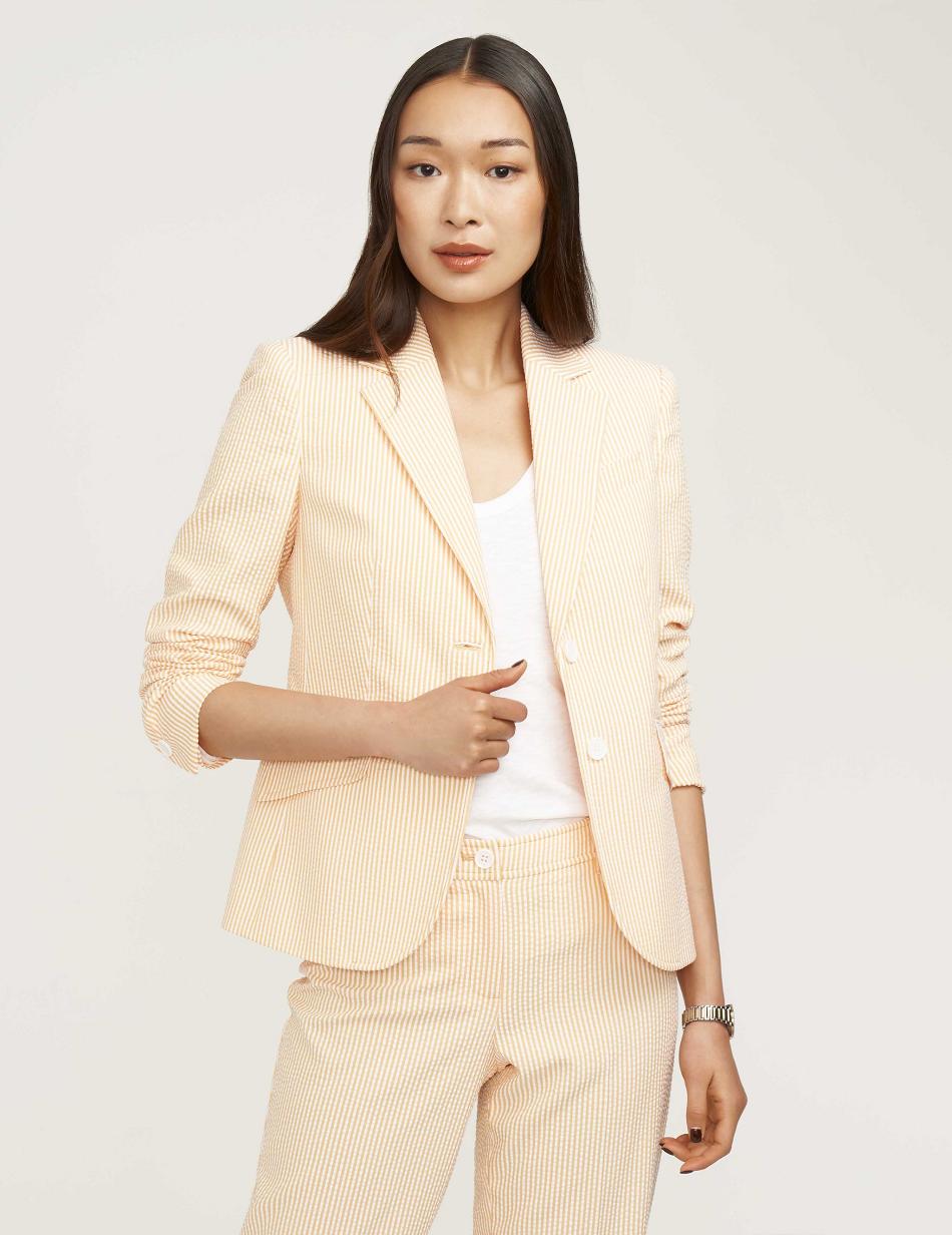 Anne Klein Seersucker Two Button Clearance Blazers Beige | QSGWA68080