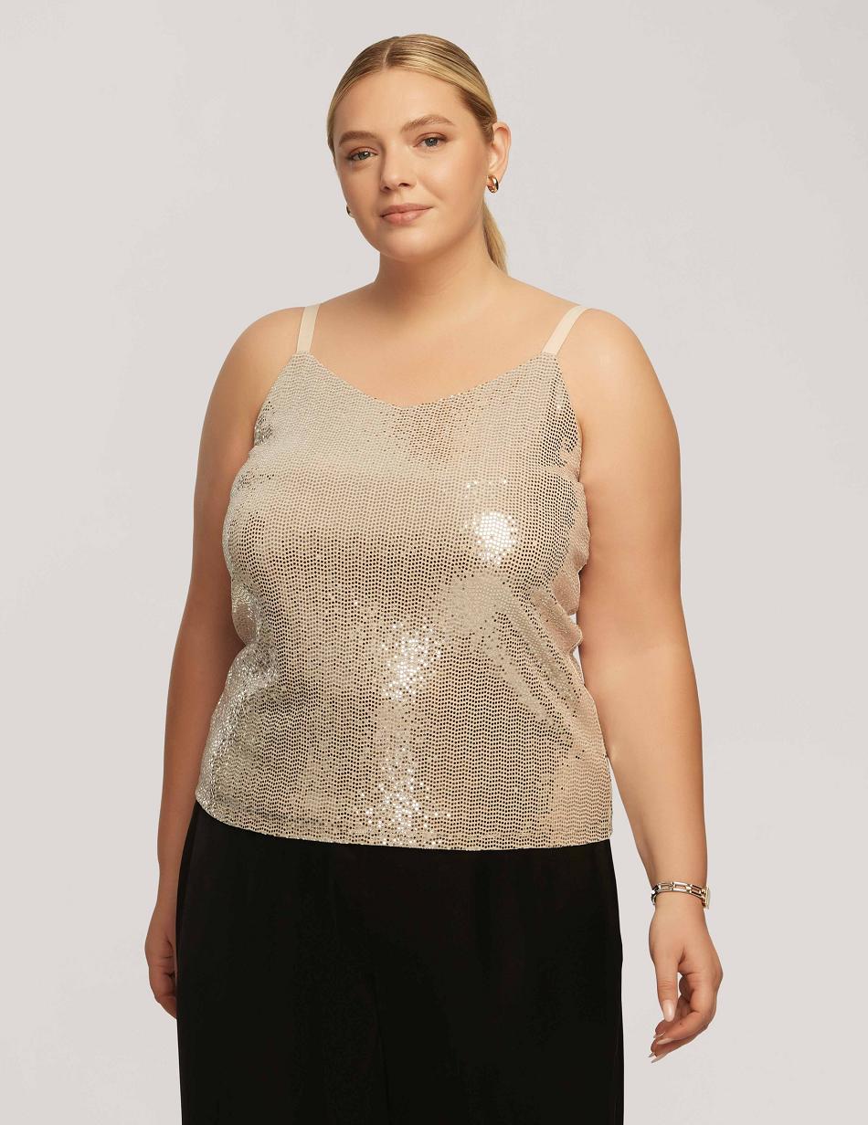 Anne Klein Sequin Knit V-Neck Cami Plus Size Silver | SGEAH87712