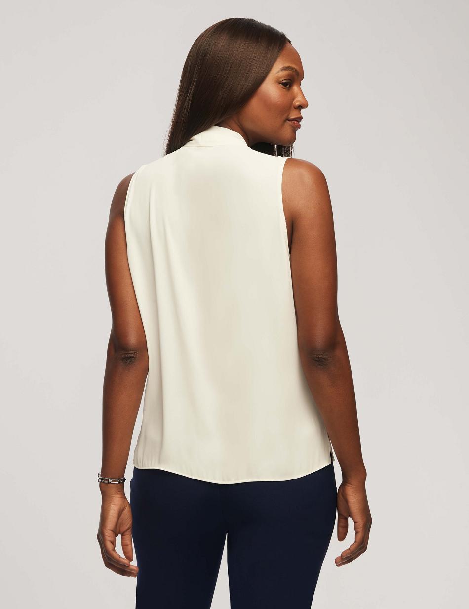 Anne Klein Sleeveless Pleated Shoulder Blouse Tops White | SGZDE25086