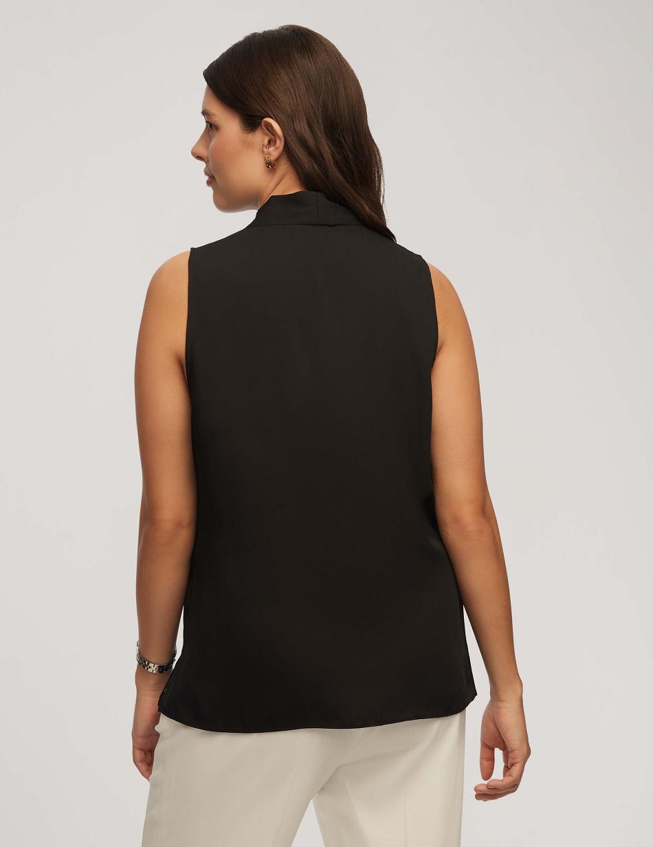 Anne Klein Sleeveless Pleated Shoulder Blouse Tops Black | ZSGNQ50648