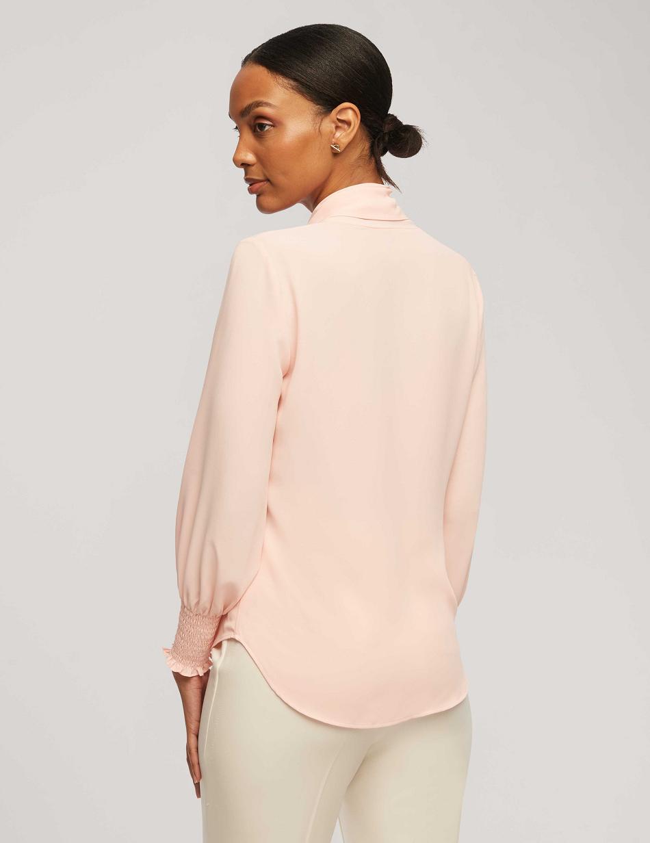 Anne Klein Smocked Cuff Bow Blouse Tops Pink | YSGGT14589