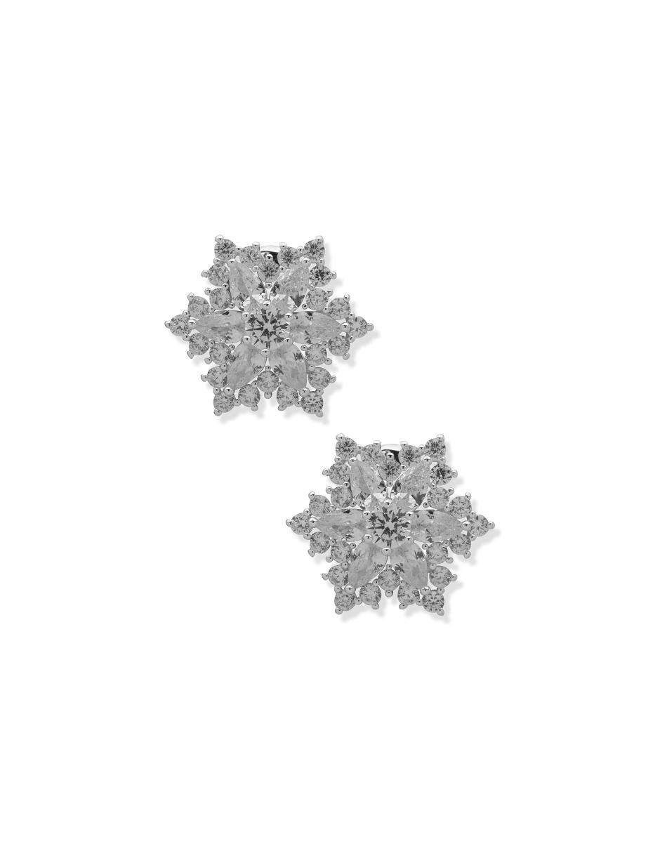 Anne Klein Snowflake Stone Button Clip Earrings Grey / Silver | FSGUI73329