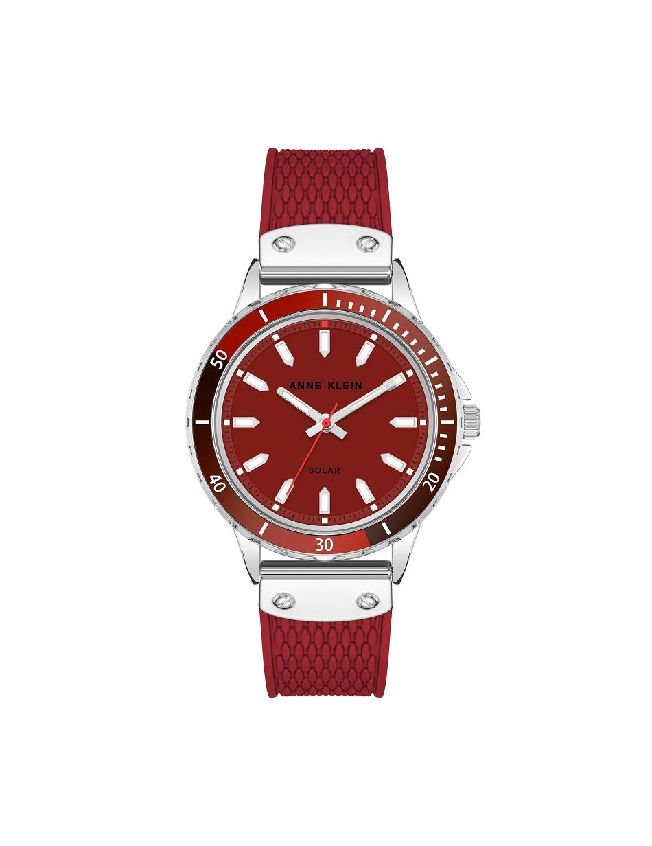 Anne Klein Solar Rubber Strap Watch Considered Red / Silver | SGJVR67752