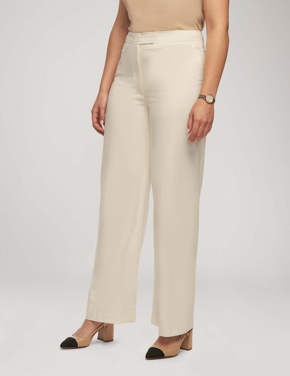 Anne Klein Solid Linen Fly Front Wide Leg Trouser Bottoms White | SSGNY25332