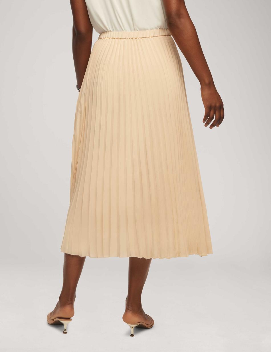 Anne Klein Solid Pull On Pleated Skirt Bottoms Beige | TSGPQ46201