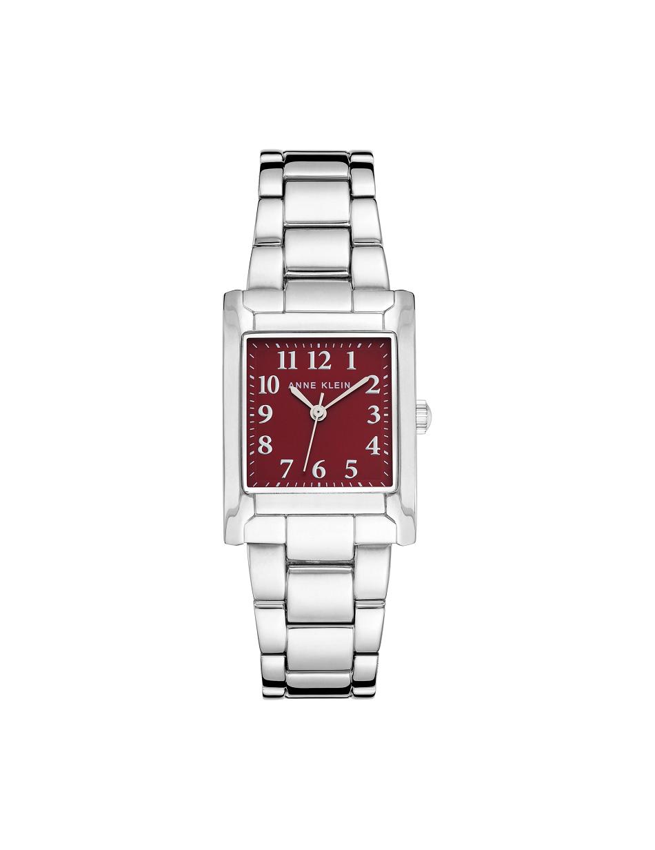 Anne Klein Square Case Bracelet Watch Metals Silver / Burgundy | BSGSD51045