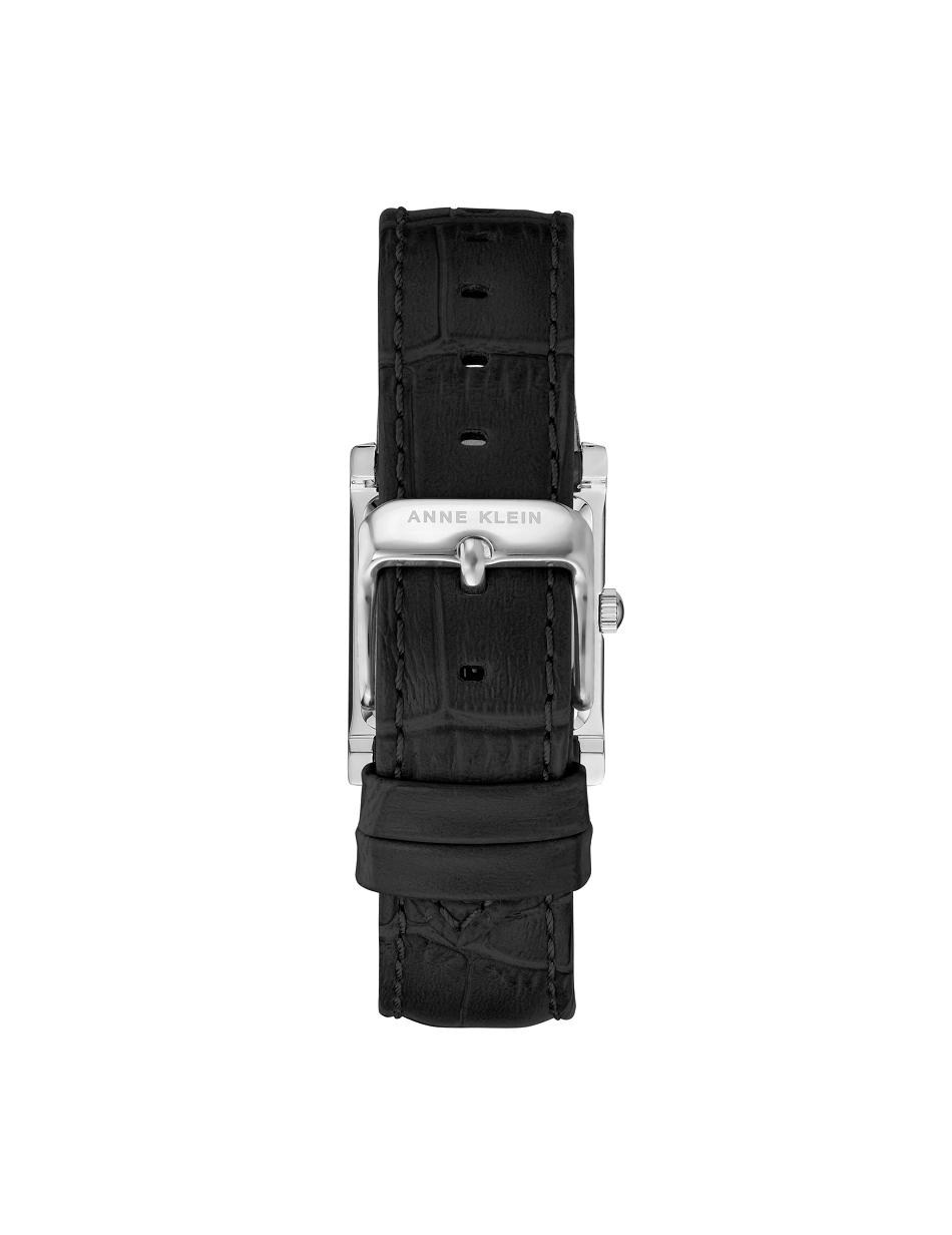 Anne Klein Square Case Leather Strap Watch Metals Black / Silver | SGQAV67095