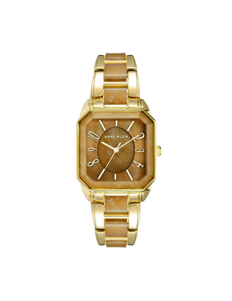 Anne Klein Square Case Resin Link Bracelet Watch Metals Brown / Gold | BSGSO14103