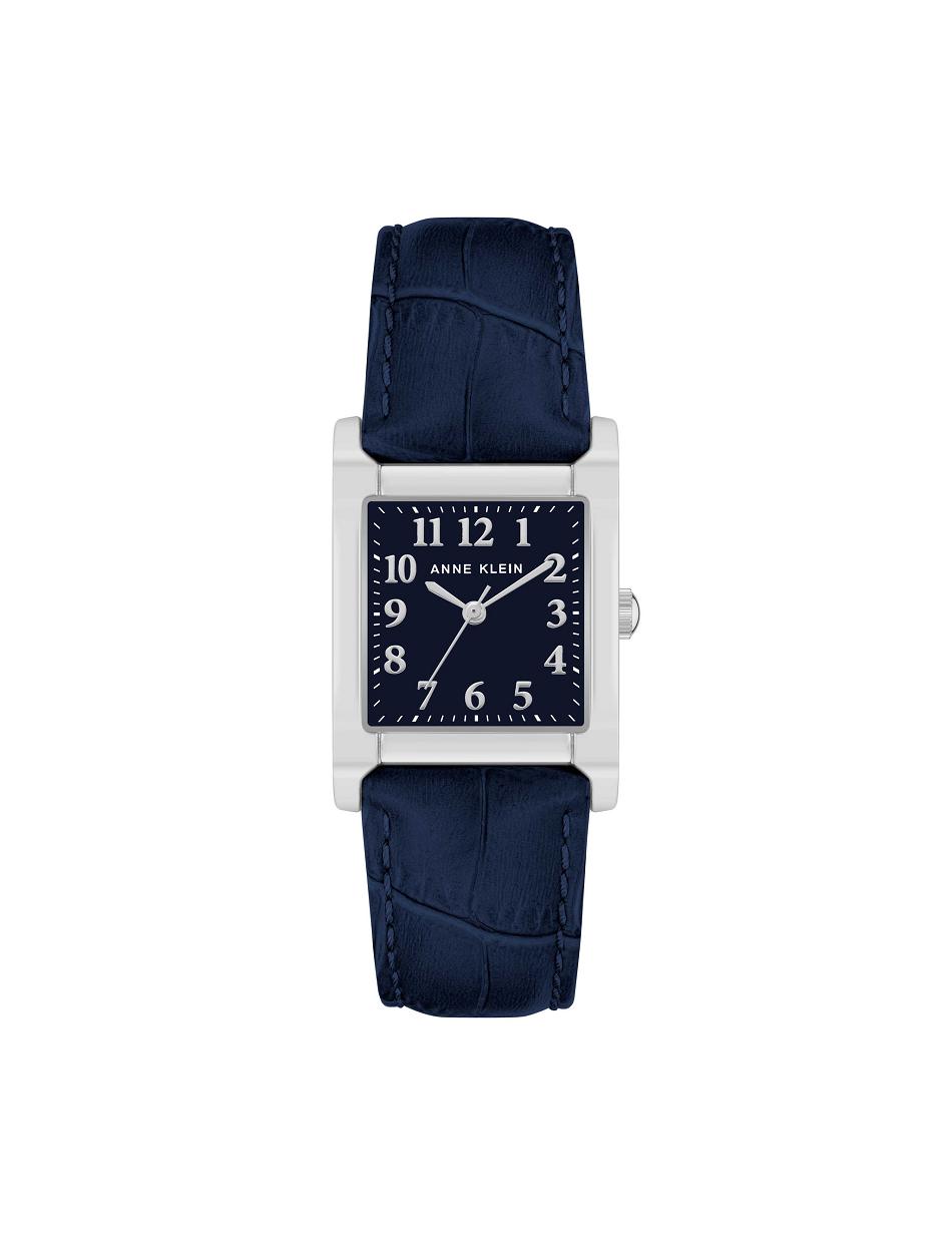 Anne Klein Square Case Strap Watch Leather Navy / Silver | XSGGW58240