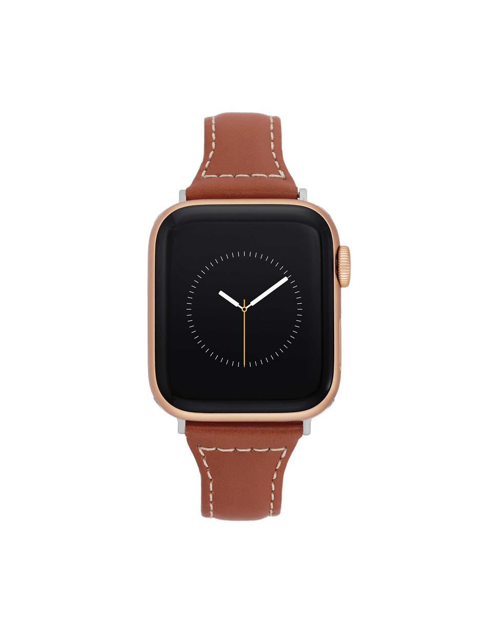 Anne Klein Stitched Leather Band Apple Watch Accessories Brown / Silver | ESGHC90614