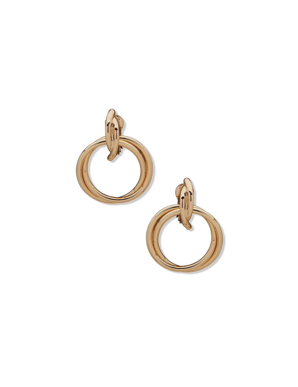 Anne Klein Textured Drop Hoop Clip on Earring Earrings Gold | SGXMI67784