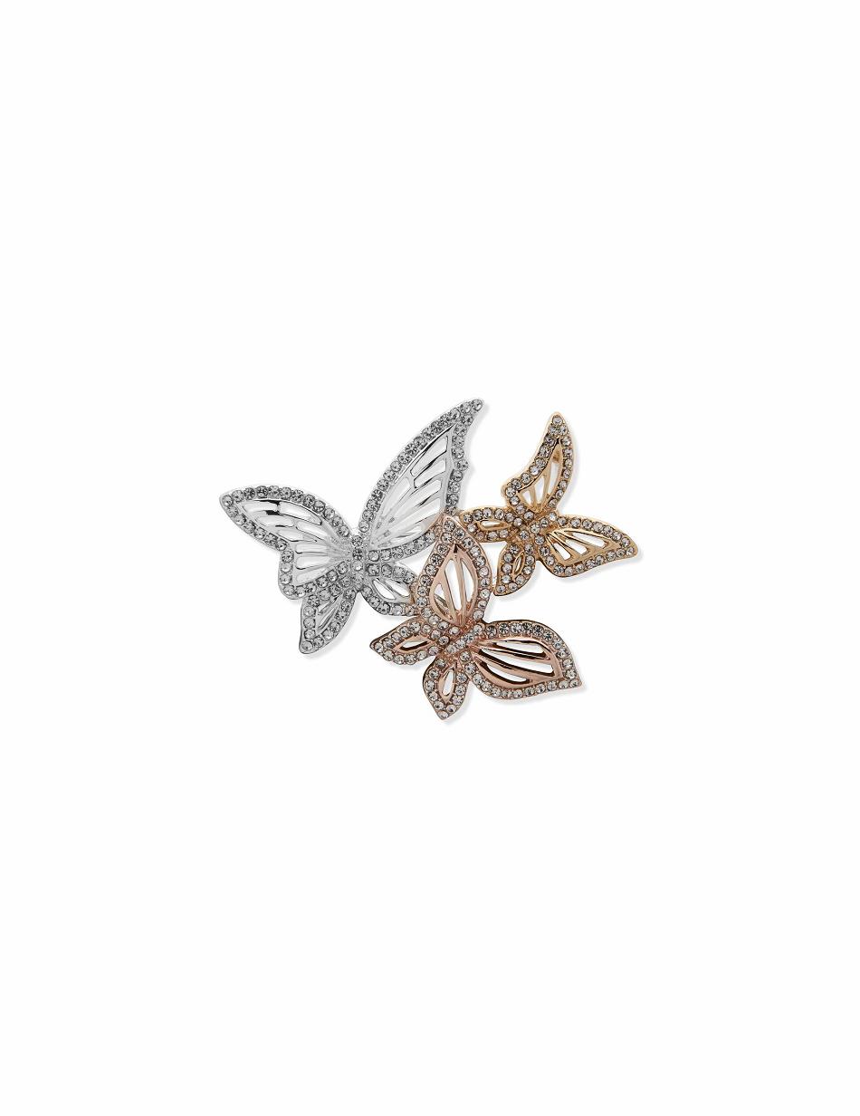 Anne Klein Trio Crystal Butterfly Brooch Brooches Gold / Silver | DSGKV39182