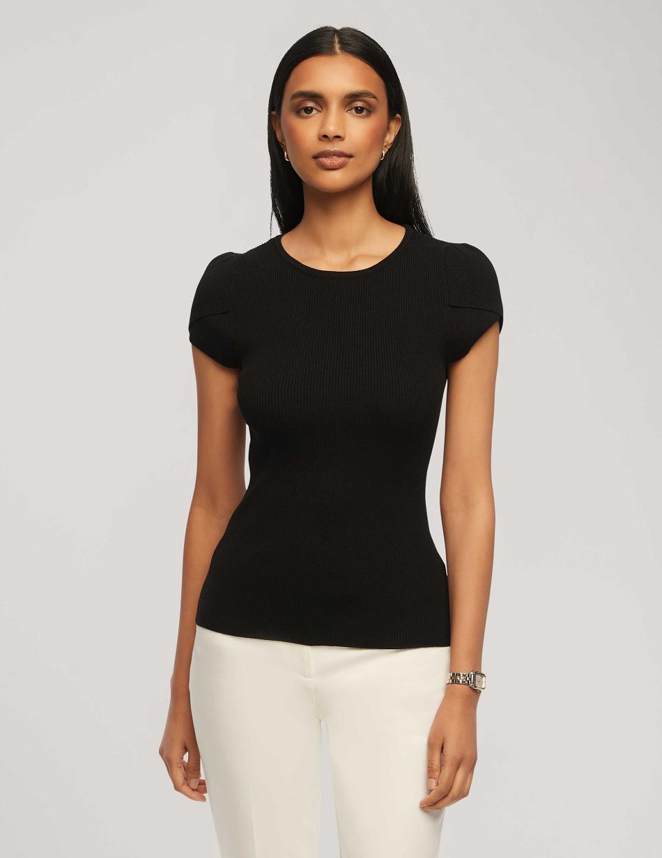 Anne Klein Tulip Sleeve Sweater Tops Black | SGIIZ97046