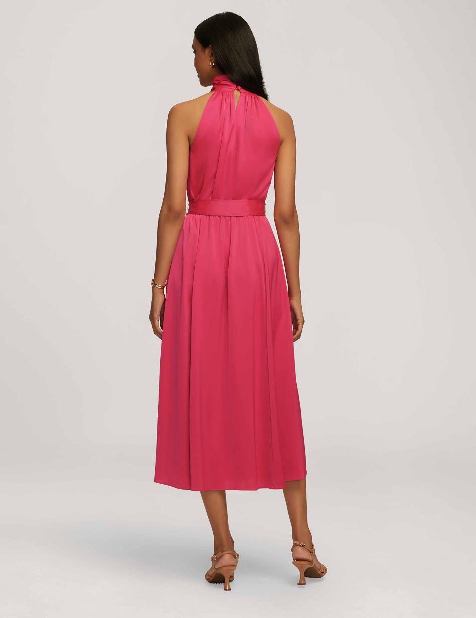 Anne Klein Twist Neck Halter Midi Dress Pink | DSGVO77064