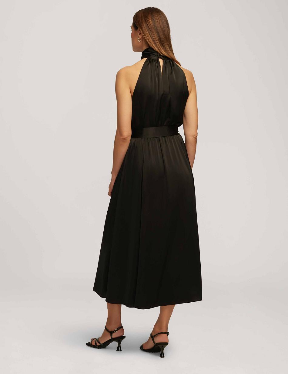 Anne Klein Twist Neck Halter Midi Dress Black | SGJZR29506