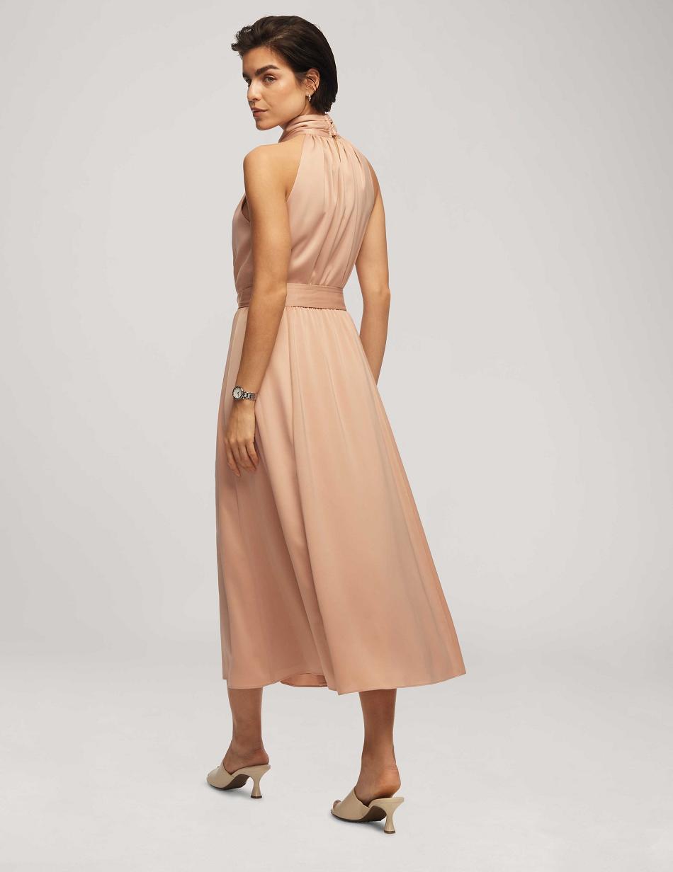 Anne Klein Twist Neck Halter Midi With Sash Dress Pink | MSGFT25535