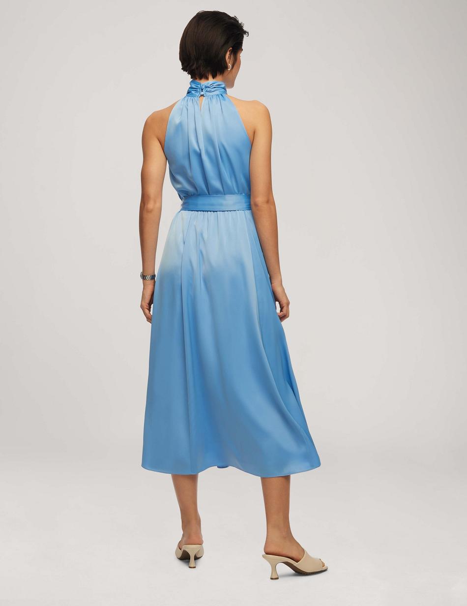 Anne Klein Twist Neck Halter Midi With Sash Dress Blue | SGNZX37327