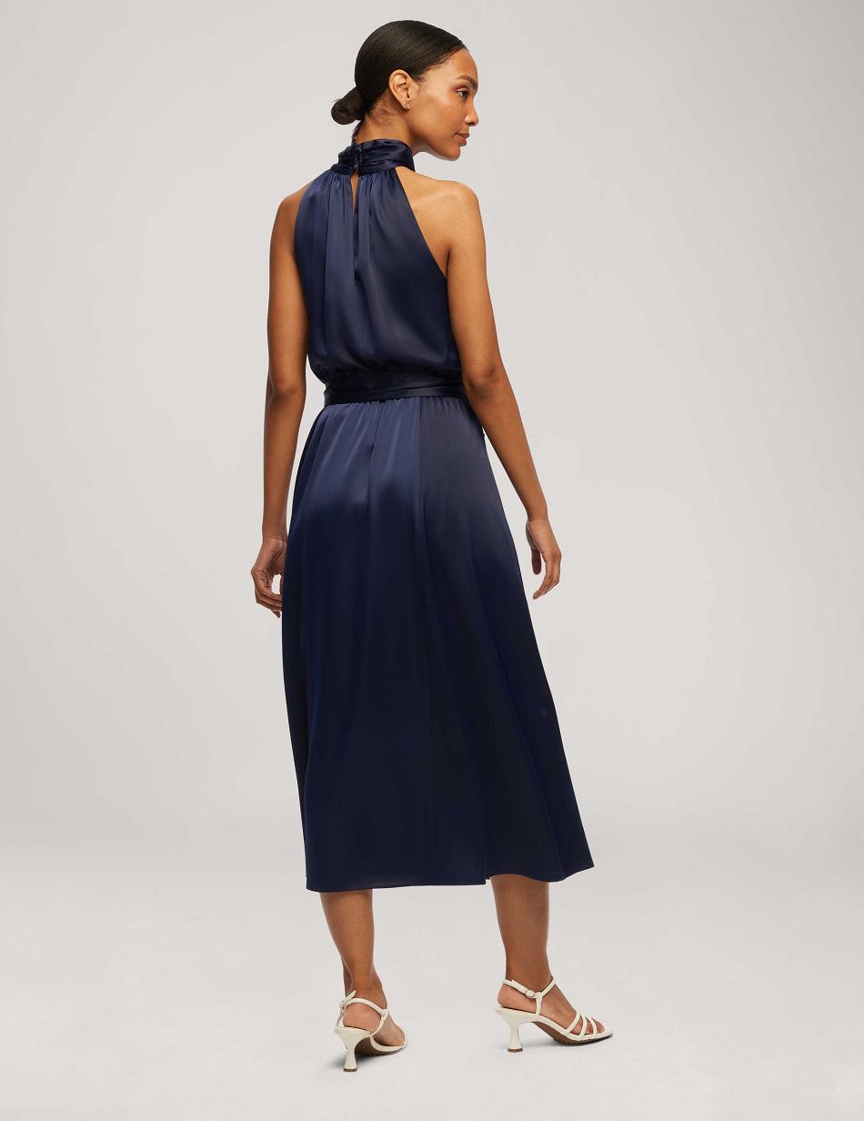 Anne Klein Twist Neck Halter Midi With Sash Dress Blue | USGND56547