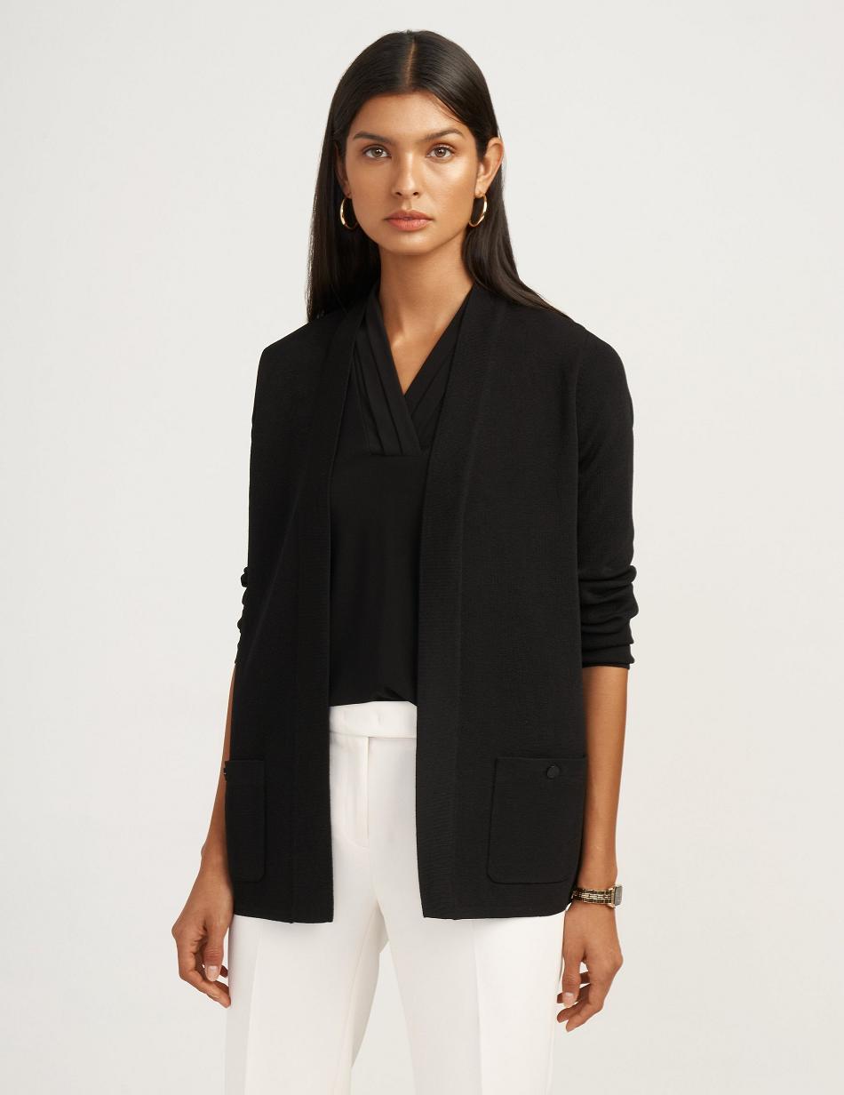 Anne Klein Two Pocket Malibu Cardigan Best Sellers Black | QSGWA22179