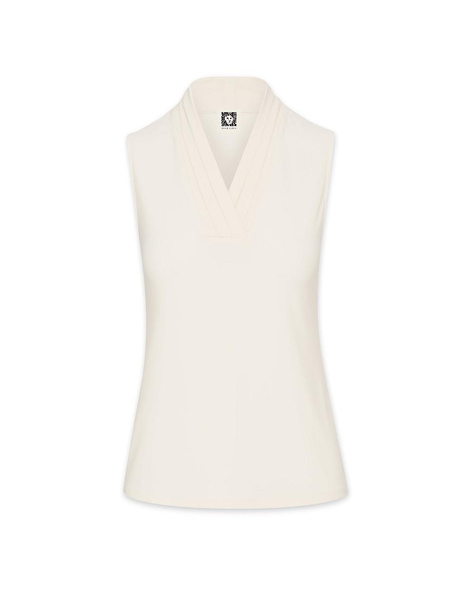 Anne Klein V-Neck Triple Pleat Top Best Sellers White | ASGDF67723