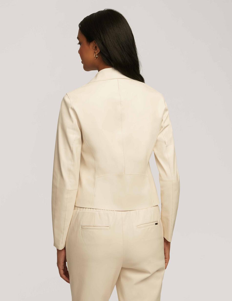 Anne Klein Vegan Leather Zip Front Moto Blazers White | FSGHY78828